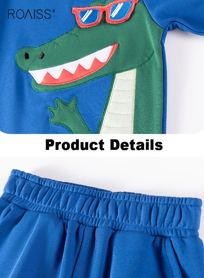roaiss 2PCS Boys Fall Spring Outfits with Dinosaur Pattern, Stylish Sweatshirt and Pants Set for Toddlers, Casual Sweatsuit with Long Sleeve Pullover and Elastic Waist Cuffed Pants, Suitable for Daily Wear or Any Occasion - Image 3