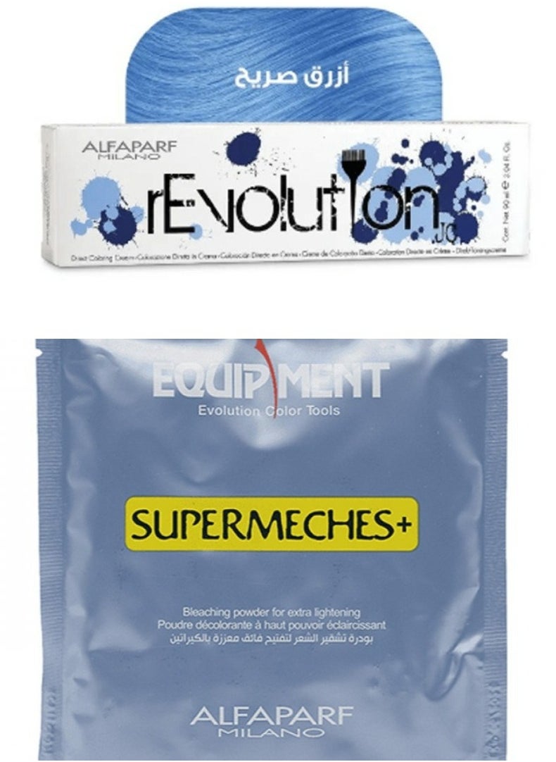 ALFAPARF MILANO - Equipment Supermeches And Powder Bleach Clear 15g And Revolution Jc Hair Colour True Blue 90ml - Image 1