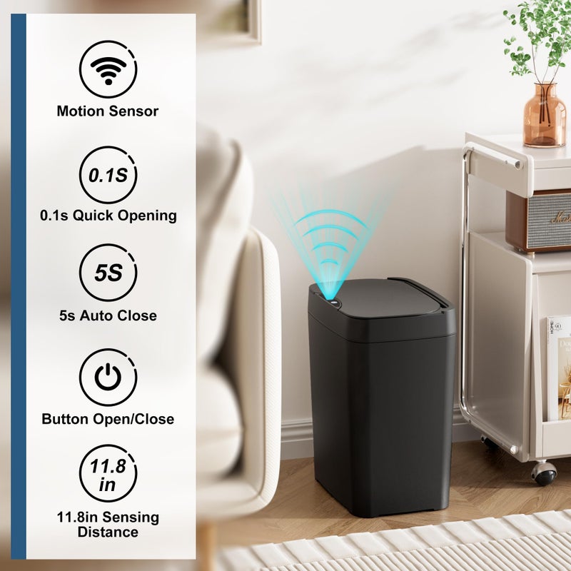 Vanpopubs 2 Pack 2.7 Gal Bathroom Trash Can with Lid, Automatic Trash Can Small Smart Garbage Can Touchless, Slim Motion Sensor Waterproof Plastic Trash Bins for Bedroom Office Kitchen Toilet Black - Image 3