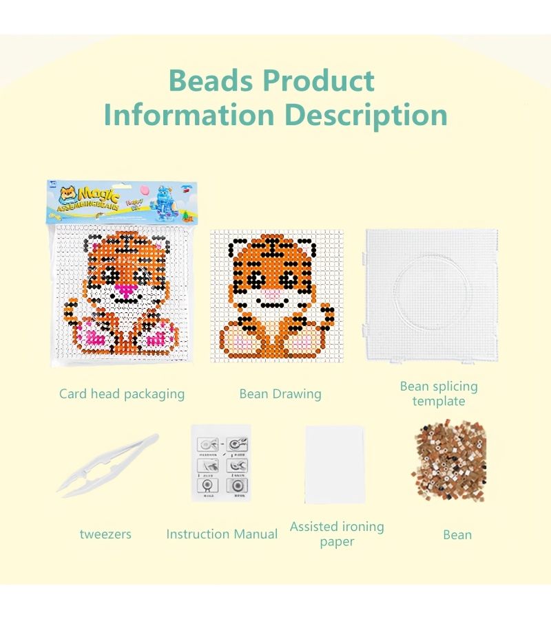Dragon Zodiac Bead Art Craft Kit With Base Tracing Cards Ironing Paper And Tweezers For Kids Home School Christmas Valentine Easter Activity - Image 2