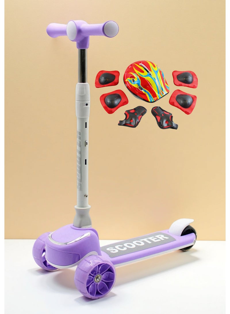 إيزي فيتشور سكوتر ركل قابل للطي من EASY FUTURE للأطفال من سن 3 إلى 8 سنوات: مقبض قابل لضبط الارتفاع، عجلات LED، فرامل خلفية وموسيقى ممتعة، بما في ذلك مجموعة كاملة من معدات الحماية - Image 1