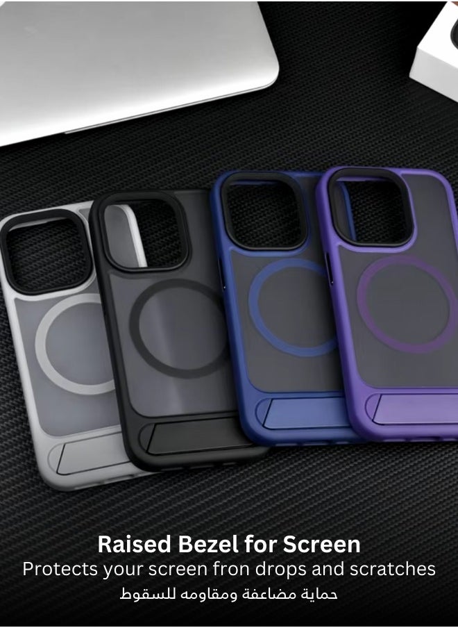 Protective case for iPhone 16 Pro with built-in stand and metallic ons - Blue