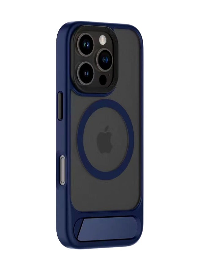 Protective case for iPhone 16 Pro with built-in stand and metallic ons - Blue