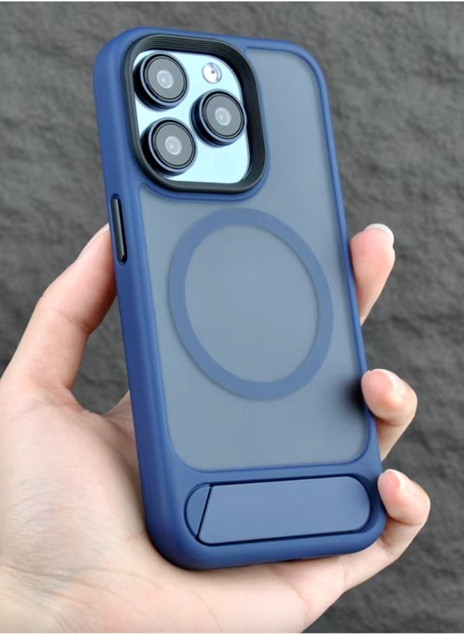 Protective case for iPhone 16 Pro with built-in stand and metallic ons - Blue