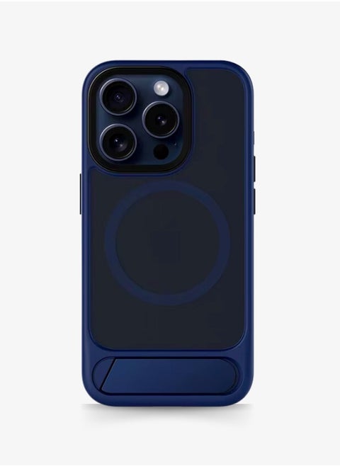 Protective case for iPhone 16 Pro with built-in stand and metallic ons - Blue