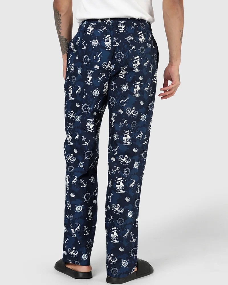 bewakoof  Men's Moonlit Ocean Blue All Over Printed Pyjamas for Men | Best Price UAE