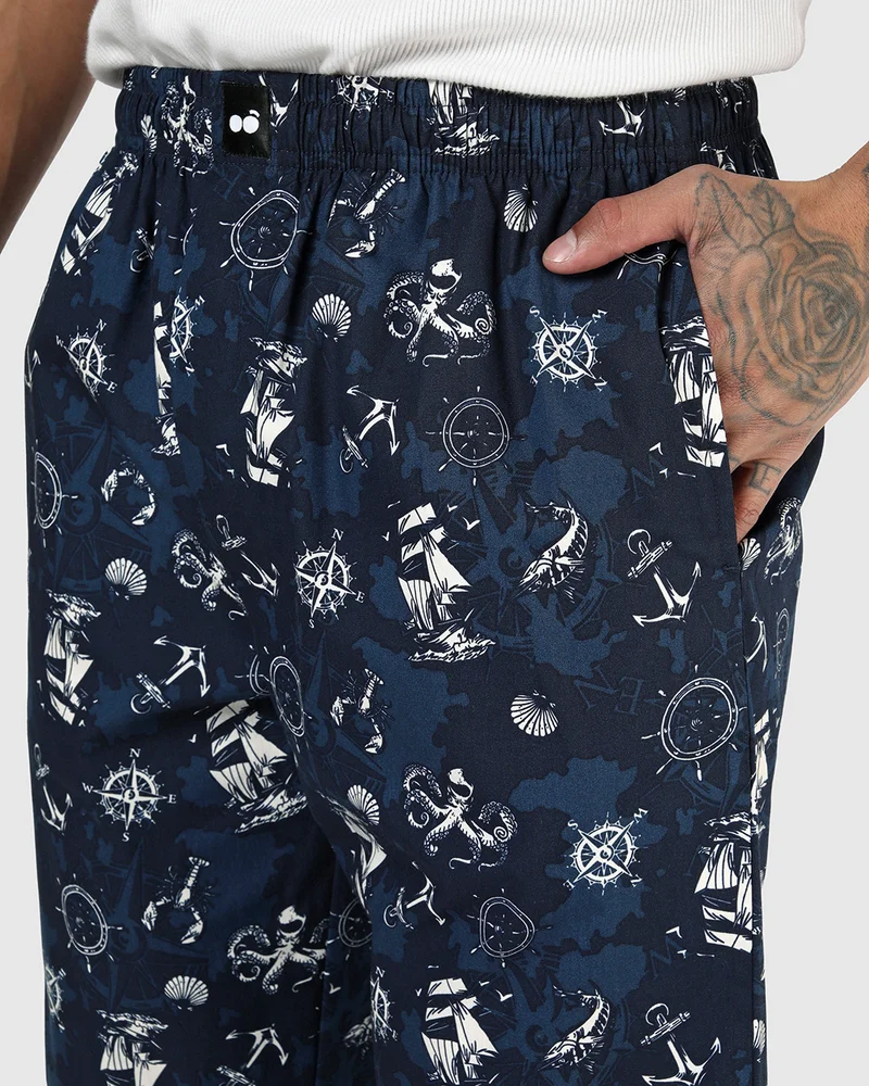 bewakoof  Men's Moonlit Ocean Blue All Over Printed Pyjamas for Men | Best Price UAE