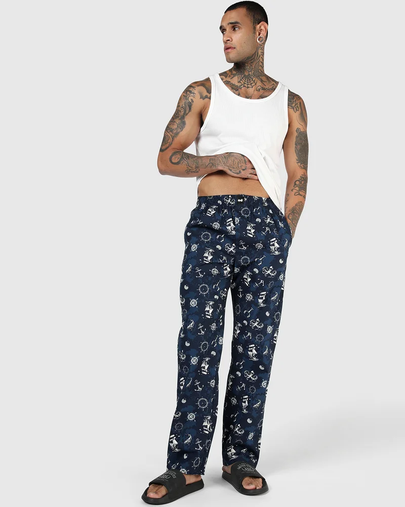 bewakoof  Men's Moonlit Ocean Blue All Over Printed Pyjamas for Men | Best Price UAE