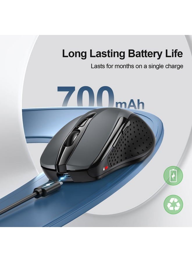 TECKNET Wireless Mouse (BT5.0/3.0 & 2.4G) Rechargeable 4800 DPI Silent USB A & Bluetooth Mouse 6 Buttons, Wide Compatibility - Grayish black - Image 3