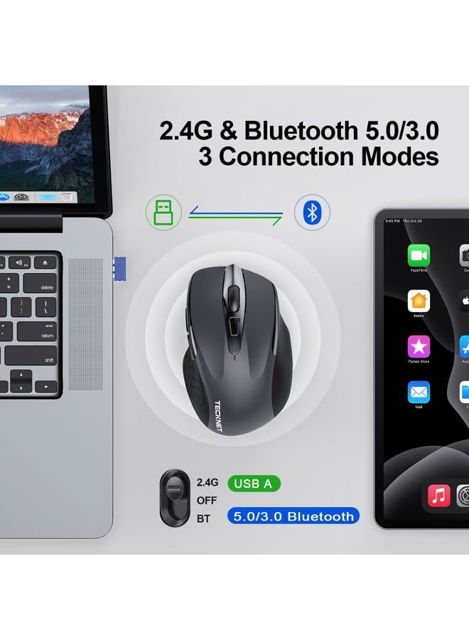 TECKNET Wireless Mouse (BT5.0/3.0 & 2.4G) Rechargeable 4800 DPI Silent USB A & Bluetooth Mouse 6 Buttons, Wide Compatibility - Grayish black - Image 2