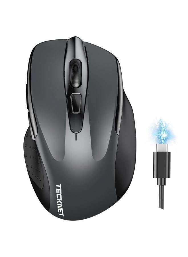 TECKNET Wireless Mouse (BT5.0/3.0 & 2.4G) Rechargeable 4800 DPI Silent USB A & Bluetooth Mouse 6 Buttons, Wide Compatibility - Grayish black - Image 1
