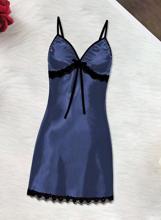 MARGOUN Women XXL Size Silk Nightwear Slip Dress Pajamas Robe Sleepdress Nightdress Solid Color Satin Silk Lace Comfortable Blue/ Size(cm) XXL Bust: 80-90 Waist: 76-88 - Image 3