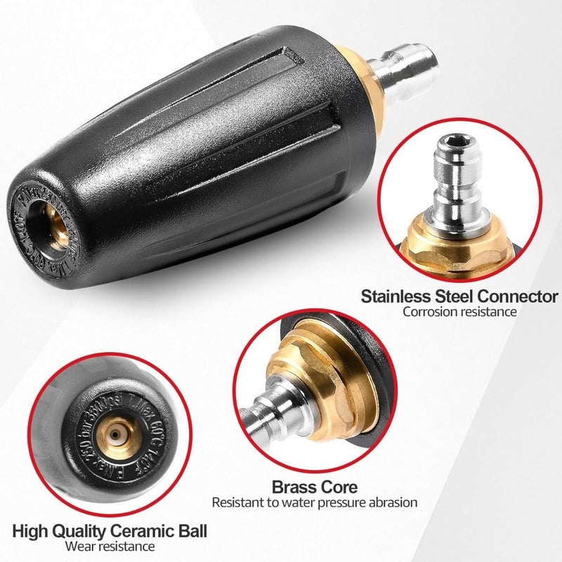 Pressure Washer Turbo Nozzle 3600 PSI With 360 Degree Rotating Spray Auto Pulse High Pressure Washer Spray Quick Connector For Driveways Patios Decks - Image 3