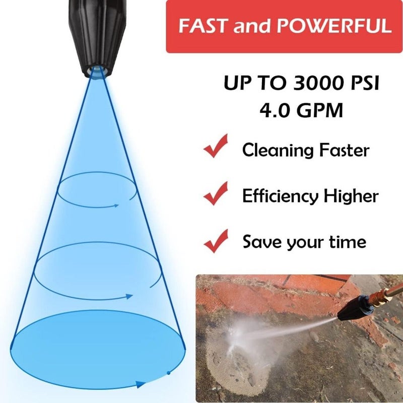 Pressure Washer Turbo Nozzle 3600 PSI With 360 Degree Rotating Spray Auto Pulse High Pressure Washer Spray Quick Connector For Driveways Patios Decks - Image 1