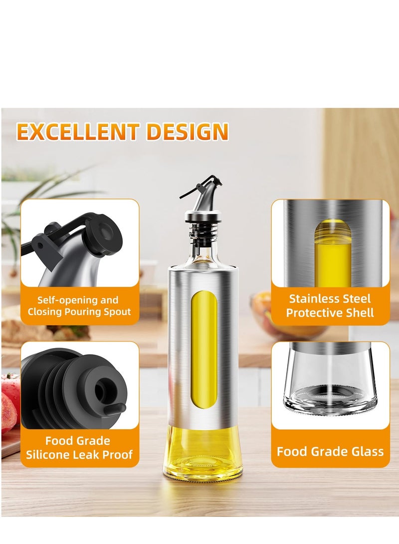 SYOSI 2 Pcs Cooking Oil Dispenser 500ml Oil Dispenser Bottles 17oz Olive Oil Dispenser Stainless Steel  Glass Oil Bottles Kitchen Oil and Vinegar Dispenser Set for Vegetable Olive Oil etc - Image 4