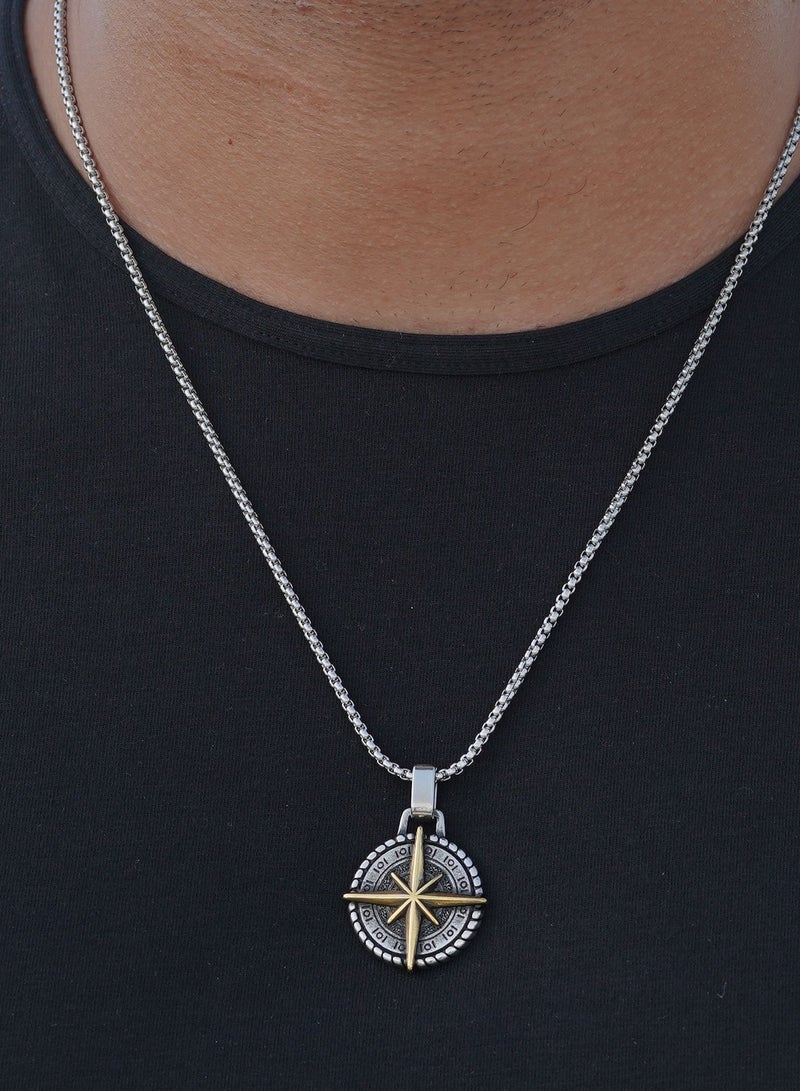 IronBrut Men's necklace, IronBrut, stainless steel, Golden compass, gift set, men's gift - Image 1