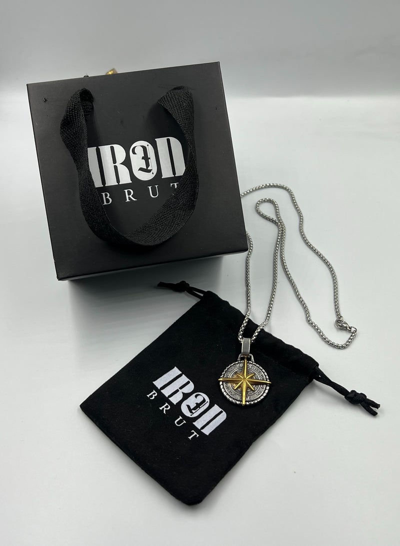 IronBrut Men's necklace, IronBrut, stainless steel, Golden compass, gift set, men's gift - Image 3