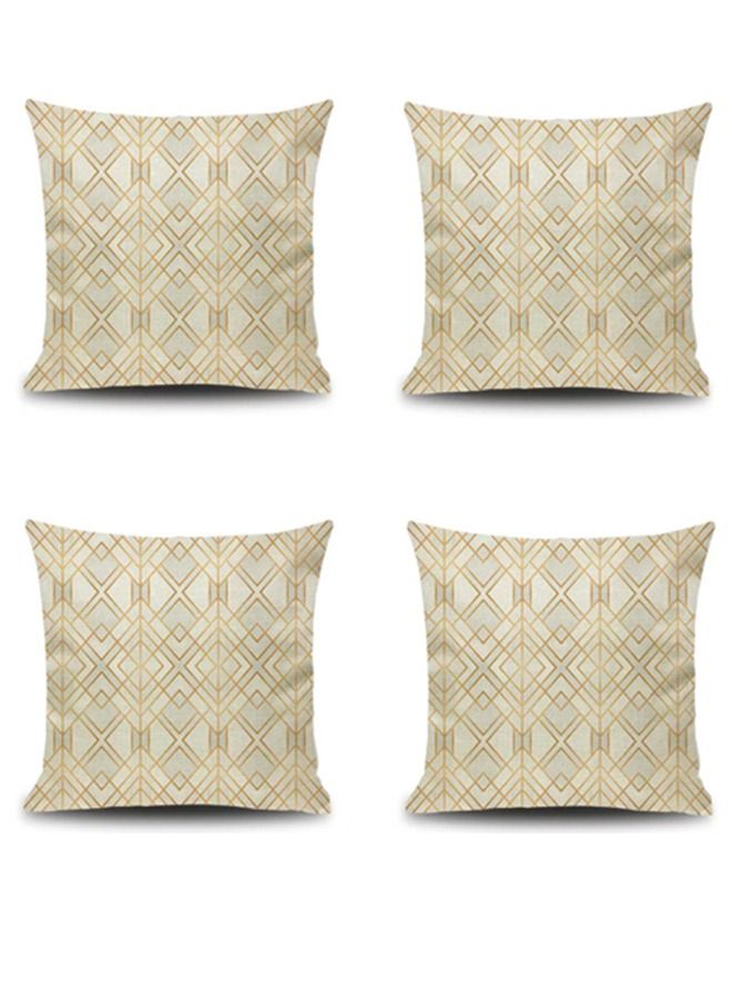 Kutis 4-Piece Modern Home Geometry Pattern Pillowcase Sofa Pillow Cover Throw Pillow Cover Cotton and Linen Material Gold/Beige 45 x 45 Centimeter  - Image 1