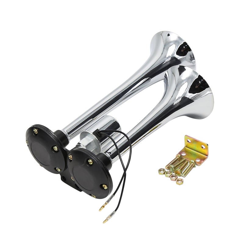 Dual Trumpet Electric Horn Loud Chrome Air Horn Speaker Kit 150dB 12V/24V Universal for Train Truck Lorry - Image 3