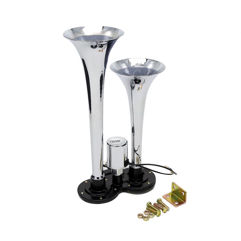 Dual Trumpet Electric Horn Loud Chrome Air Horn Speaker Kit 150dB 12V/24V Universal for Train Truck Lorry - Image 1