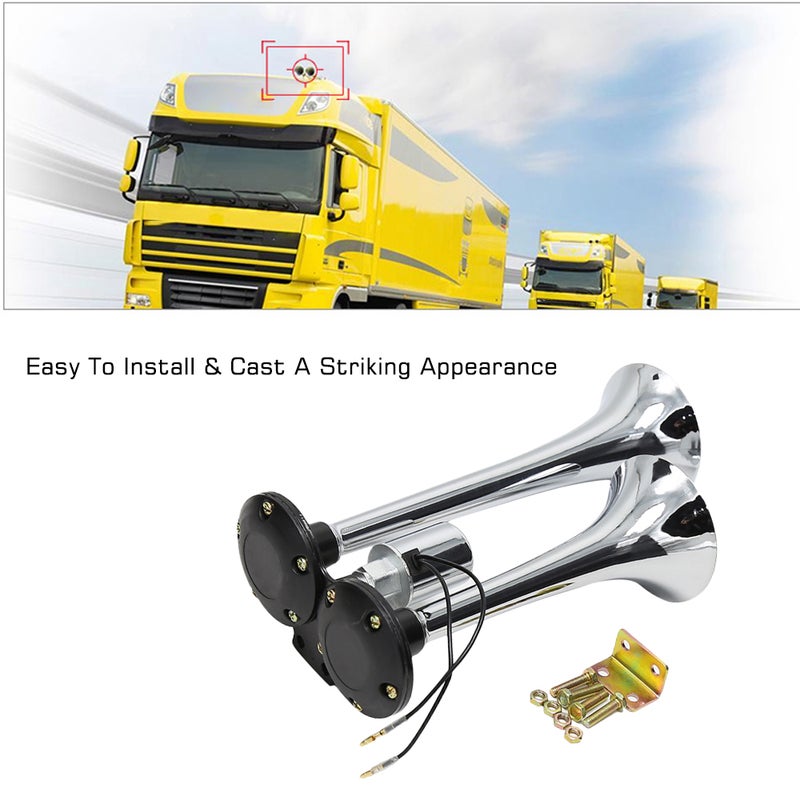 Dual Trumpet Electric Horn Loud Chrome Air Horn Speaker Kit 150dB 12V/24V Universal for Train Truck Lorry - Image 2
