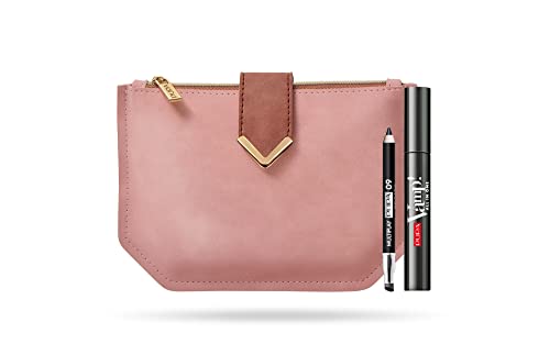 PUPA Milano Vamp! All In One And Multiplay Set - Volume Mascara And Triple Purpose Eye Pencil - Naturally Formulated To Lengthen And Strengthen Lashes - Envelope Clutch Bag - 3 Pc Mascara Kit