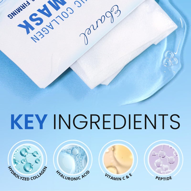 Ebanel 20 Pack Collagen Face Mask with Hyaluronic Acid, Vitamin C, Peptide, Aloe, Instant Brightening Hydrating Face Masks Skincare Korean Sheet Mask, Skin Firming, Lifting Anti Aging Facial Masks - Image 3