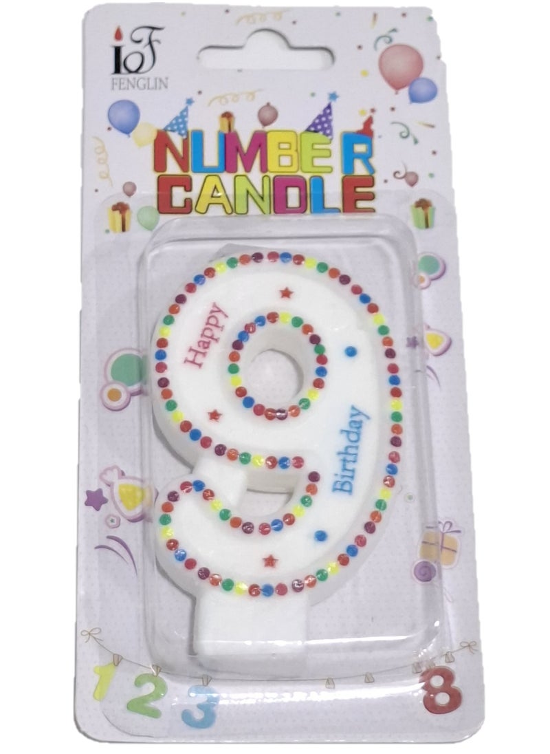 Happy Birthday Candle Number 9 Size 8x4.5cm 