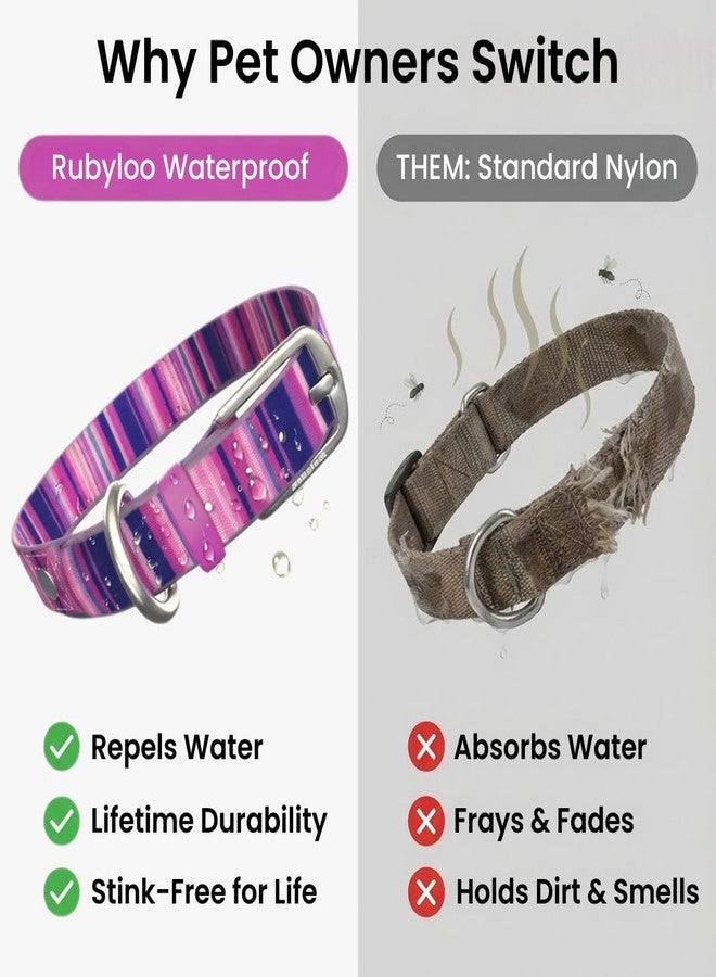rubyloo Waterproof Dog Collar – Washable, Stink-Proof & Dirt-Proof – Soft, Odorless, Easy to Clean – Fade-Resistant, Durable for Medium & Large Dogs – Rust-Proof Metal Buckle (Pink-M 1") - Image 3
