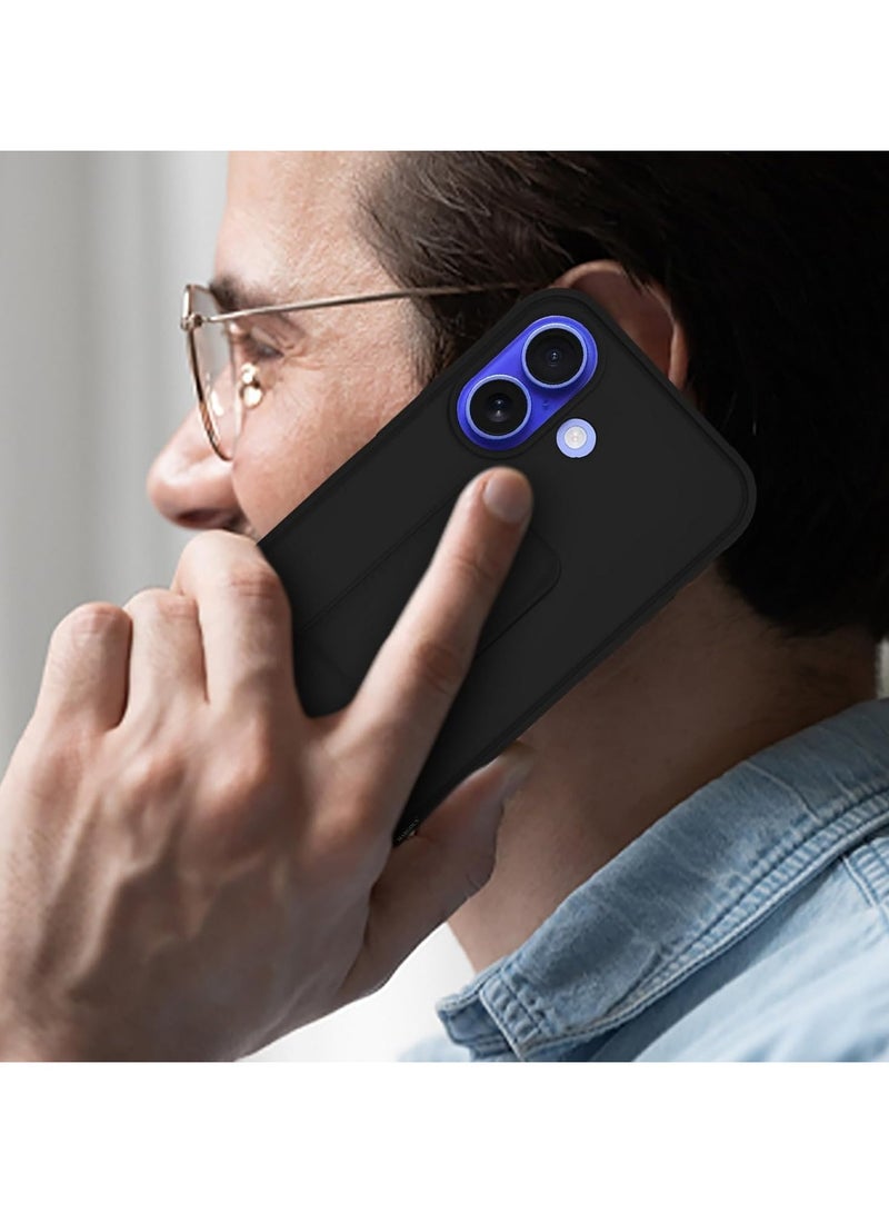 جراب خلفي لهاتف iPhone 16 Plus مع حامل مغناطيسي للسيارة من السيليكون الناعم مع حامل أفقي ورأسي وحزام معصم وحافظة حماية كاملة لهاتف iPhone 16 Plus باللون الأسود - Image 3
