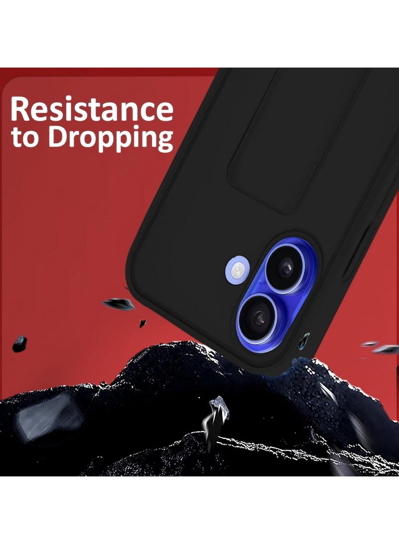 جراب خلفي لهاتف iPhone 16 Plus مع حامل مغناطيسي للسيارة من السيليكون الناعم مع حامل أفقي ورأسي وحزام معصم وحافظة حماية كاملة لهاتف iPhone 16 Plus باللون الأسود - Image 2