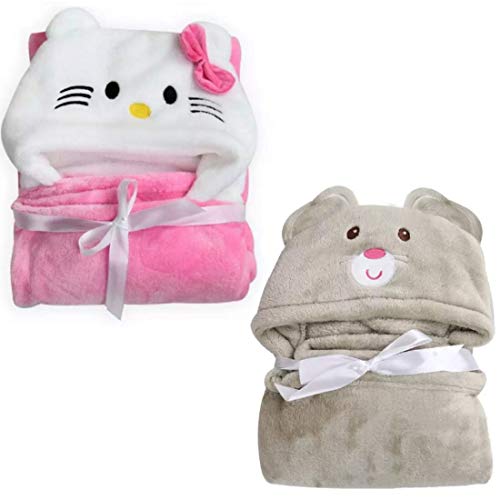BRANDONN New Born Premium Hooded All Season Wrapper Cum Baby Bath Towel Cum Baby Blanket for Babies Pack of 2 - Image 1