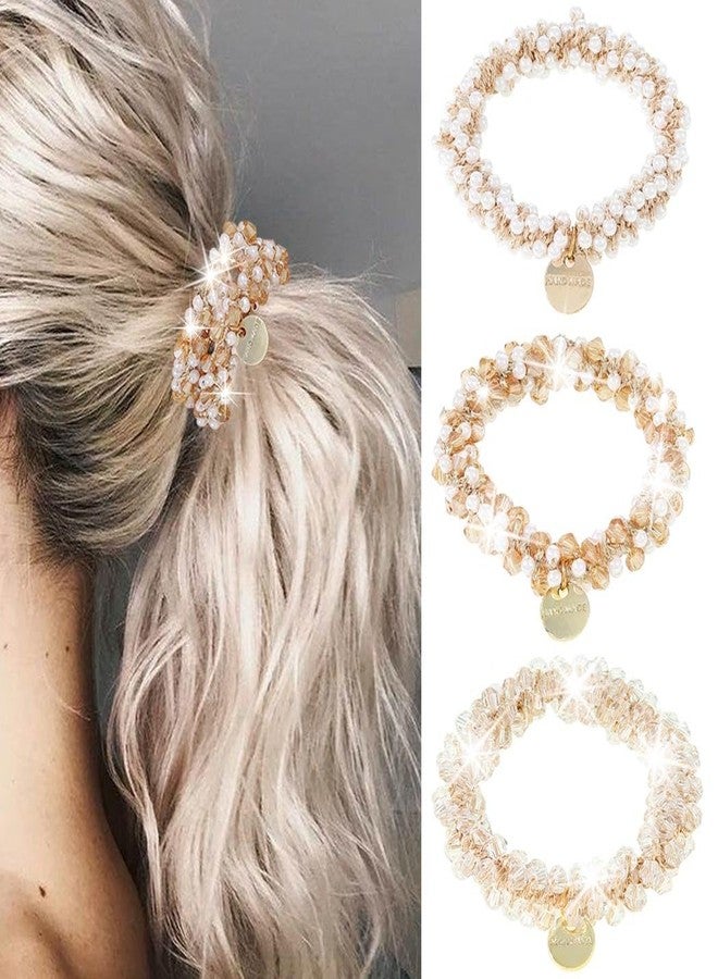 CAKURE Rhinestone Hair Scrunchies Pearl Hair Ties Bling Ponytail Holder Sparkly Hair Accessories for Women and Girls (Pack of 3) - Image 1
