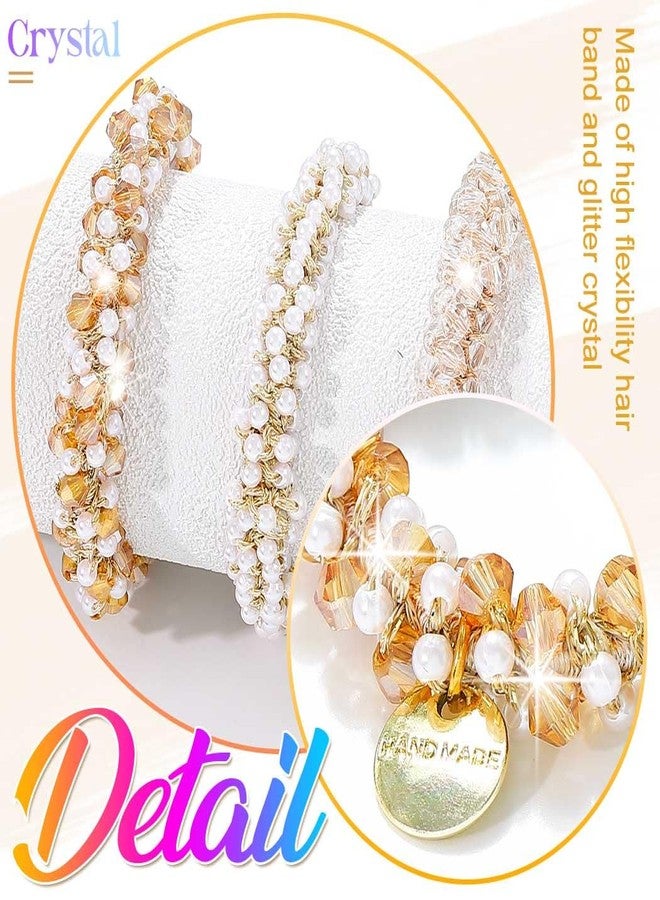 CAKURE Rhinestone Hair Scrunchies Pearl Hair Ties Bling Ponytail Holder Sparkly Hair Accessories for Women and Girls (Pack of 3) - Image 4