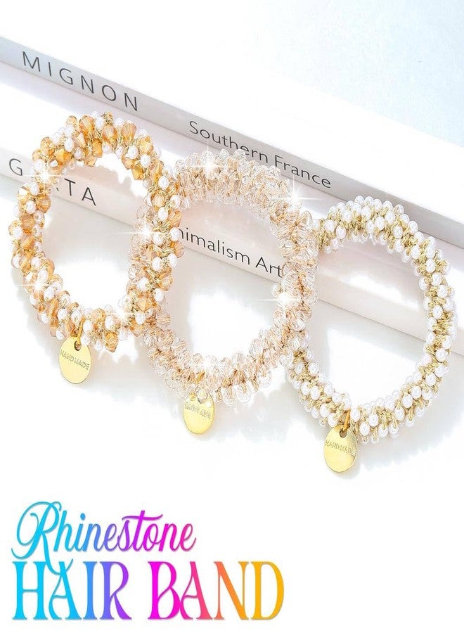 CAKURE Rhinestone Hair Scrunchies Pearl Hair Ties Bling Ponytail Holder Sparkly Hair Accessories for Women and Girls (Pack of 3) - Image 2