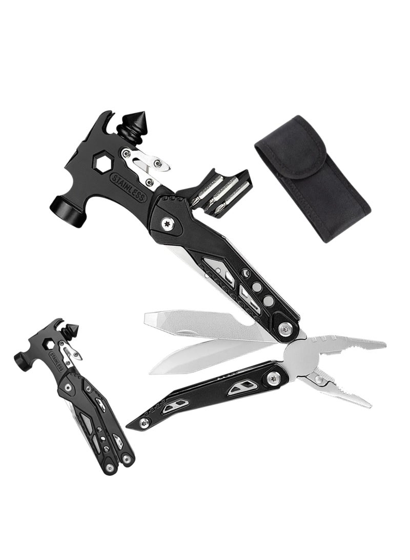 Excefore 16 in 1 Multitool Hammer, Hammer Multitool, Survival Camping Gear, All in One Small Hammer with Screwdriver Bits Set for Outdoor, Camping, Home DIY Use - Image 1