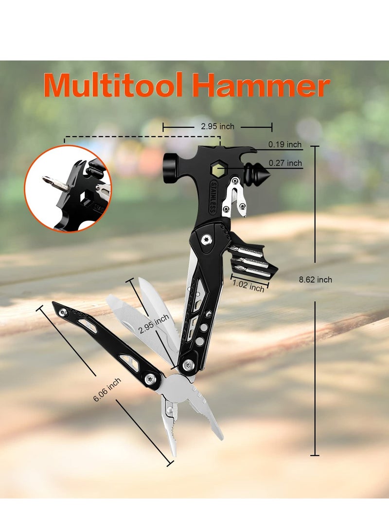 Excefore 16 in 1 Multitool Hammer, Hammer Multitool, Survival Camping Gear, All in One Small Hammer with Screwdriver Bits Set for Outdoor, Camping, Home DIY Use - Image 3