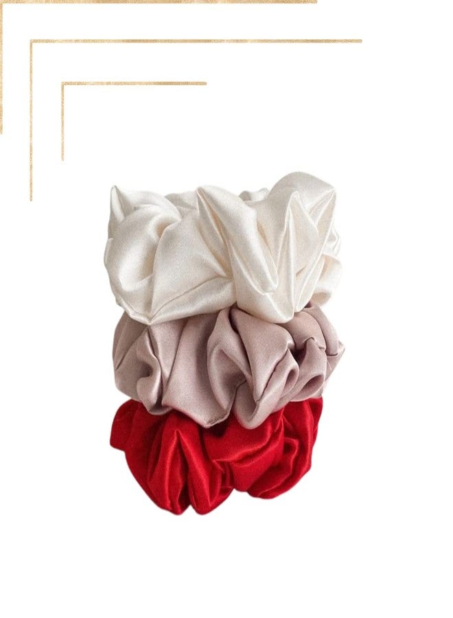 Atrube's 3Pcs XL Extra large fluffy scrunchies For Less Hairfall For Thick Hair Satin Silk Combo, Rubber Bands for Girls,Women,Girls | Hair Scrunchies, Ponytail Holder,Hair Ties, Hair Band for Women - Image 1
