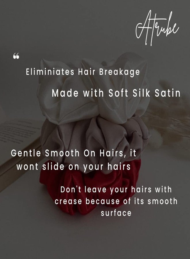 Atrube's 3Pcs XL Extra large fluffy scrunchies For Less Hairfall For Thick Hair Satin Silk Combo, Rubber Bands for Girls,Women,Girls | Hair Scrunchies, Ponytail Holder,Hair Ties, Hair Band for Women - Image 3