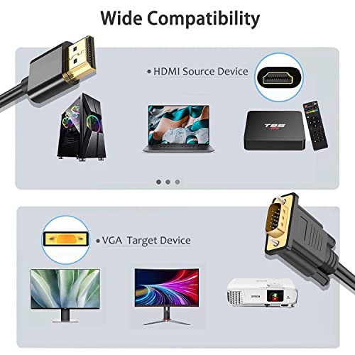 VOOCME HDMI to VGA Adapter Cable, 10Ft/3M Gold-Plated 1080P HDMI Male to VGA Male Active Video Converter Cord Support Notebook PC DVD Player Laptop TV Projector Monitor Etc - Image 2