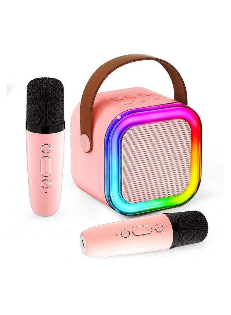 إيكو شاين Karaoke Mini Portable Bluetooth Speaker with 2 Bluetooth Wireless Microphones, Colorful Lights, Ideal Birthday, Party use (Pink, Dual Mic) - Image 1