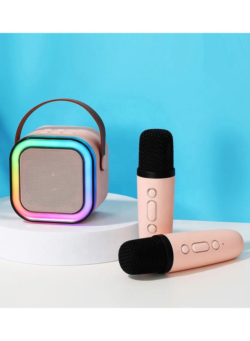 إيكو شاين Karaoke Mini Portable Bluetooth Speaker with 2 Bluetooth Wireless Microphones, Colorful Lights, Ideal Birthday, Party use (Pink, Dual Mic) - Image 2