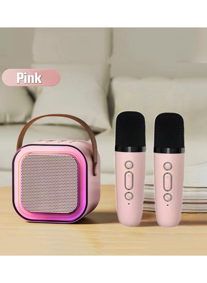 إيكو شاين Karaoke Mini Portable Bluetooth Speaker with 2 Bluetooth Wireless Microphones, Colorful Lights, Ideal Birthday, Party use (Pink, Dual Mic) - Image 5