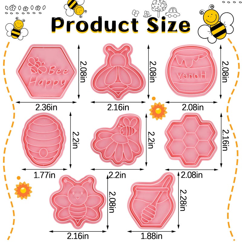 Zubebe 8 Pcs Insect Cookie Cutters with Plunger Stamps Set 3D Butterfly Bee Shape Biscuit Cutter Funny Cartoon Cookie Stamps Embossed Cookie Cutters for Treats DIY Baking Cookie Supplies (Bee Theme) - Image 2