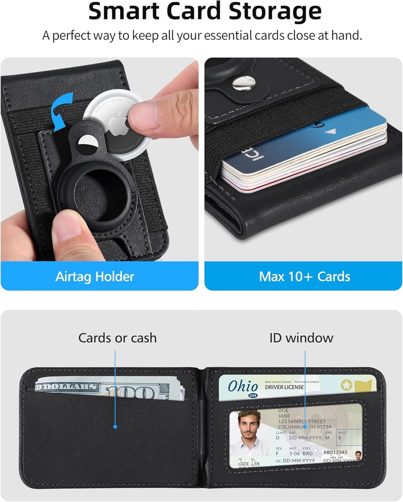 ExtreLife for Magsafe Wallet Stand with Airtag Holder, Strongest Magnetic Wallet for iPhone 16/15/14/13/12 Series, ID Window, 4 Card Slots, 10 Cards Holder, Vegan Leather, RFID Blocking, Black - Image 5