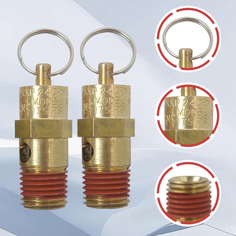 175 PSI High Flow Air Compressor Relief Pressure Safety Valve 1 4 NPT 2 Pack - Image 3