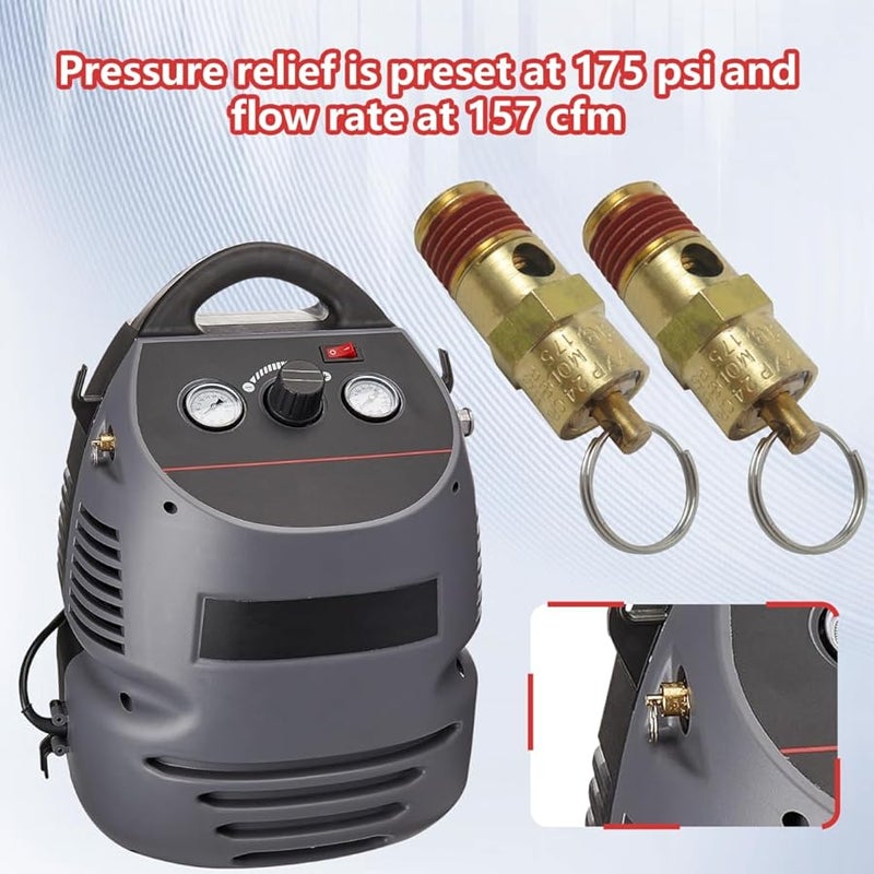 175 PSI High Flow Air Compressor Relief Pressure Safety Valve 1 4 NPT 2 Pack - Image 4