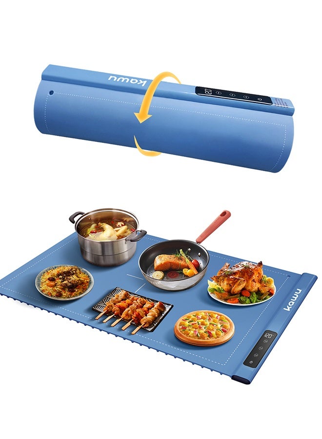  كاو صينية تدفئة الطعام الكهربائية من كاوو، سجادة تدفئة طعام قابلة لللف مع 17 إعدادًا لدرجة الحرارة والتوقيت، مصنوعة من السليكون المتميز بميزة الإغلاق التلقائي والقفل للحفلات والبوفيهات - Image 1