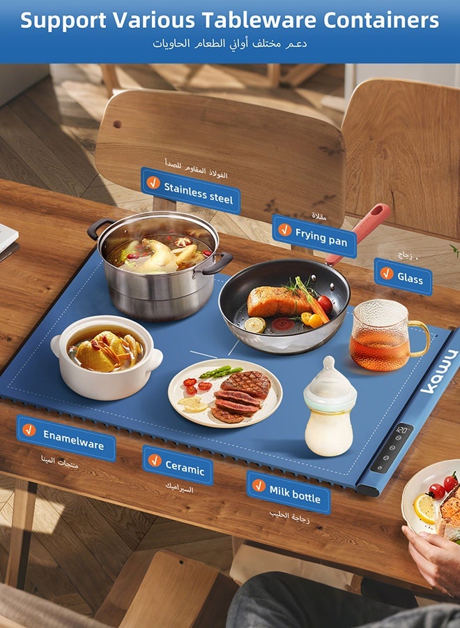  كاو صينية تدفئة الطعام الكهربائية من كاوو، سجادة تدفئة طعام قابلة لللف مع 17 إعدادًا لدرجة الحرارة والتوقيت، مصنوعة من السليكون المتميز بميزة الإغلاق التلقائي والقفل للحفلات والبوفيهات - Image 5