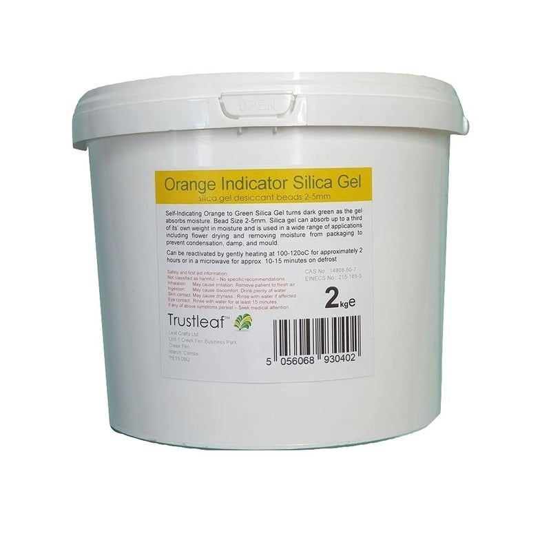 Trustleaf 2kg Tub of Orange Self Indicating Silica Gel 24mm Beads  Dehumidify  Flower Drying  Storage